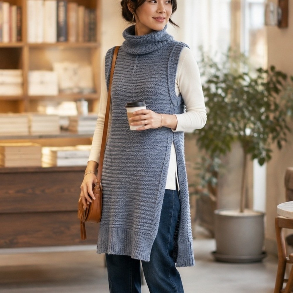 Pilcro XXSP Blue Sleeveless Turtleneck Sweater Tunic Anthropologie Quiet Luxury